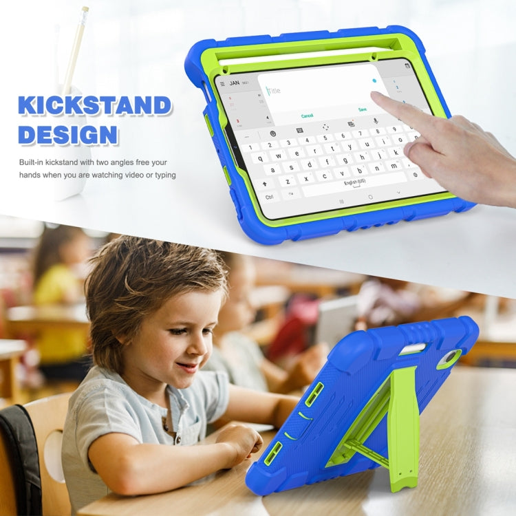 For iPad mini 6 / mini 2024 Tri-Layer Protection Screen Frame Heavy Duty PC Hybrid Silicone Case with Holder(Blue+Lime) by buy2fix
