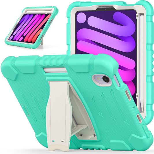 For iPad mini 6 / mini 2024 Tri-Layer Protection Screen Frame Heavy Duty PC Hybrid Silicone Case with Holder(Mint Green) by buy2fix