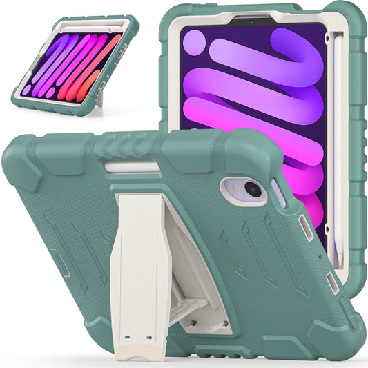 For iPad mini 6 / mini 2024 Tri-Layer Protection Screen Frame Heavy Duty PC Hybrid Silicone Case with Holder(Emerald Green) by buy2fix