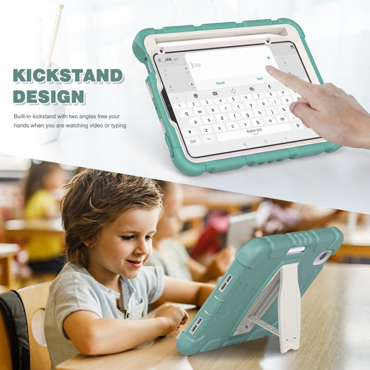 For iPad mini 6 / mini 2024 Tri-Layer Protection Screen Frame Heavy Duty PC Hybrid Silicone Case with Holder(Emerald Green) by buy2fix