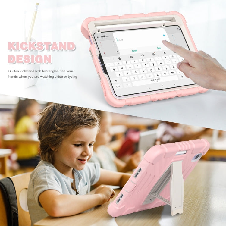 For iPad mini 6 / mini 2024 Tri-Layer Protection Screen Frame Heavy Duty PC Hybrid Silicone Case with Holder(Cherry Blossoms Pink) by buy2fix