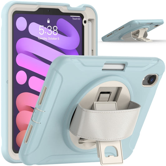For iPad mini 6 / mini 2024 360 Degree Rotation PC + TPU Protective Tablet Case with Holder & Hand-strap(Ice Blue) by buy2fix