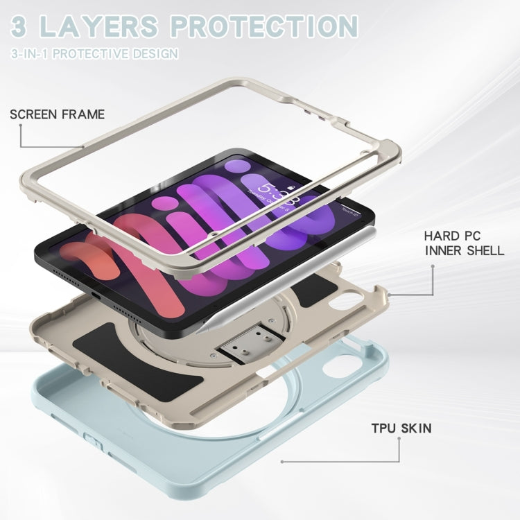 For iPad mini 6 / mini 2024 360 Degree Rotation PC + TPU Protective Tablet Case with Holder & Hand-strap(Ice Blue) - iPad mini 2024 Cases by buy2fix | Online Shopping UK | buy2fix