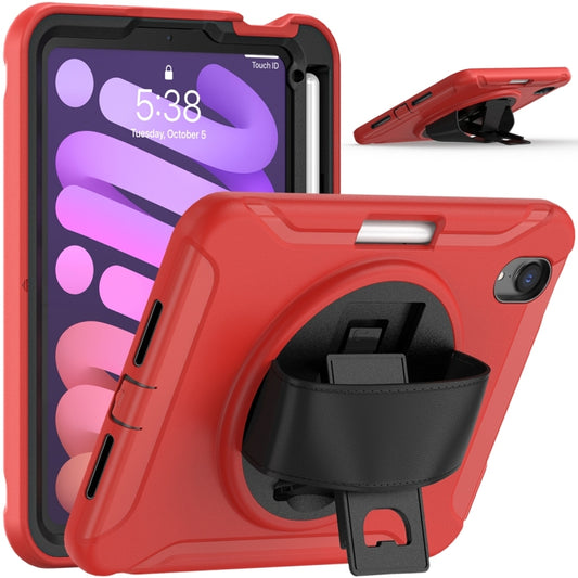 For iPad mini 6 / mini 2024 360 Degree Rotation PC + TPU Protective Tablet Case with Holder & Hand-strap(Red) by buy2fix