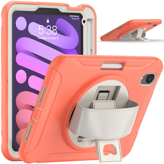 For iPad mini 6 / mini 2024 360 Degree Rotation PC + TPU Protective Tablet Case with Holder & Hand-strap(Coral Orange) by buy2fix