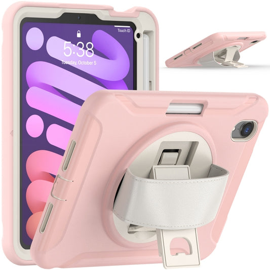 For iPad mini 6 / mini 2024 360 Degree Rotation PC + TPU Protective Tablet Case with Holder & Hand-strap(Cherry Blossoms Pink) by buy2fix