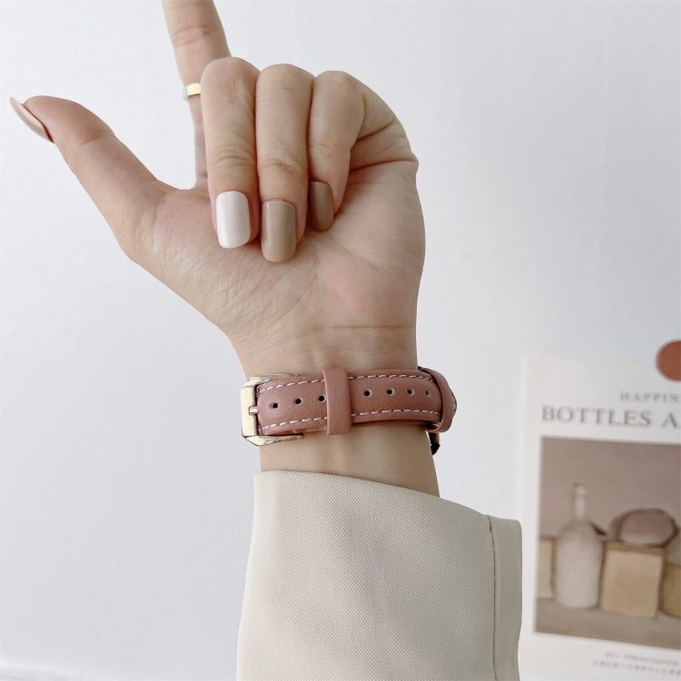 20mm Sewing Plain Weave Small Waist Leather Watch Band(Dark Pink) by buy2fix