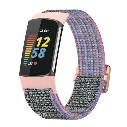 For Fitbit Charge 5 Elastic Nylon Braid Watch Band(Pink) by buy2fix