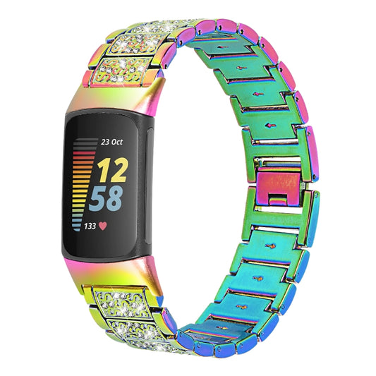 For Fitbit Charge 5 Diamond Stainless Steel Watch Band(Colorful) by buy2fix