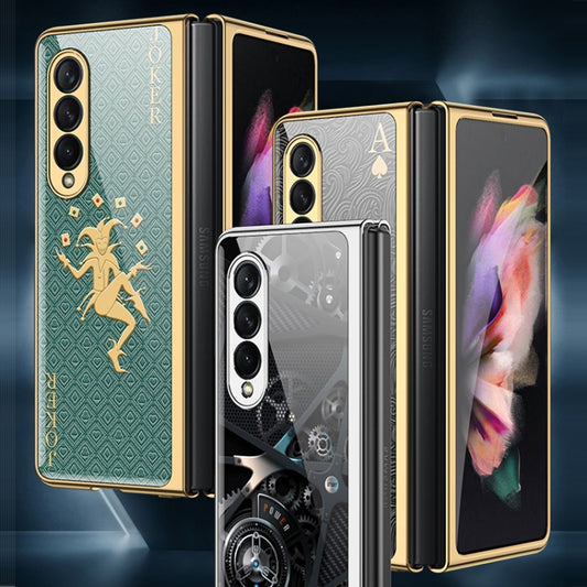 For Samsung Galaxy Z Fold3 5G GKK Electroplating Painted Tempered Glass Phone Case(Lion) - Galaxy Phone Cases by GKK | Online Shopping UK | buy2fix