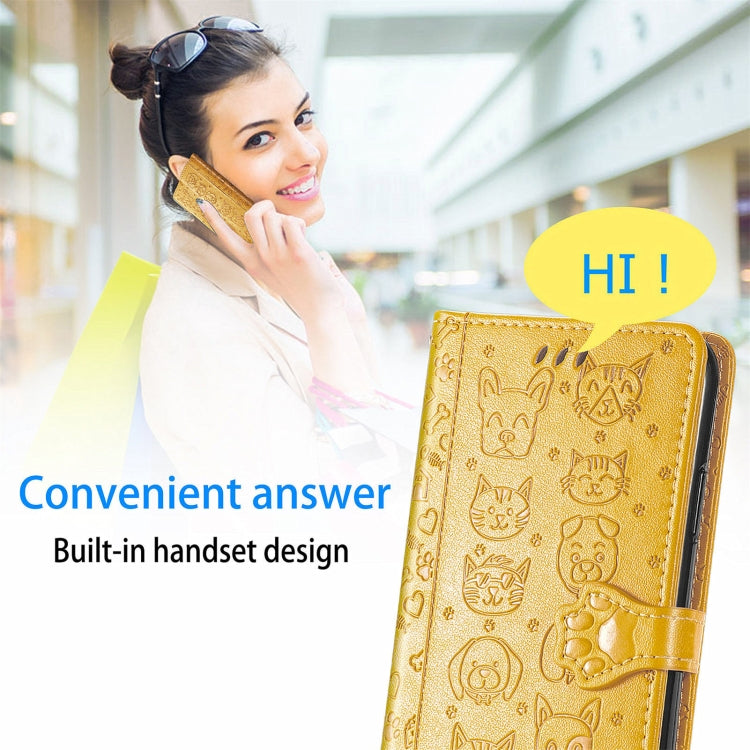 For Doogee N40 Pro Cat and Dog Embossed Horizontal Flip Phone Leather Case with Holder & Card Slot & Wallet & Lanyard(Yellow) by buy2fix
