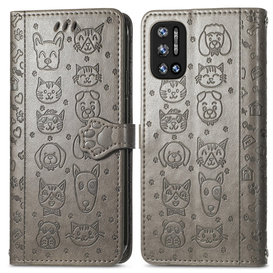 For Doogee N40 Pro Cat and Dog Embossed Horizontal Flip Phone Leather Case with Holder & Card Slot & Wallet & Lanyard(Grey) by buy2fix