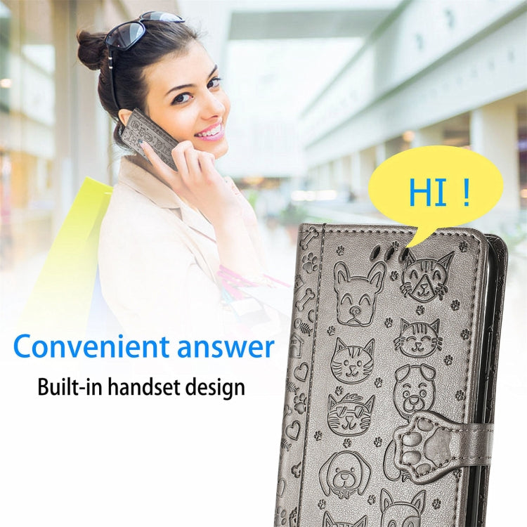 For Doogee N40 Pro Cat and Dog Embossed Horizontal Flip Phone Leather Case with Holder & Card Slot & Wallet & Lanyard(Grey) by buy2fix