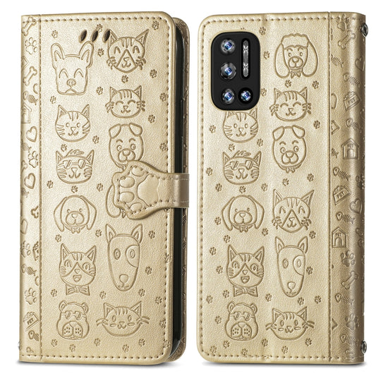 For Doogee N40 Pro Cat and Dog Embossed Horizontal Flip Phone Leather Case with Holder & Card Slot & Wallet & Lanyard(Gold) by buy2fix