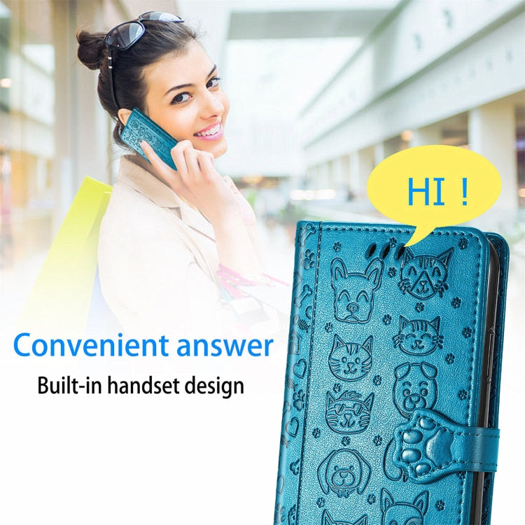 For Doogee N40 Pro Cat and Dog Embossed Horizontal Flip Phone Leather Case with Holder & Card Slot & Wallet & Lanyard(Blue) by buy2fix