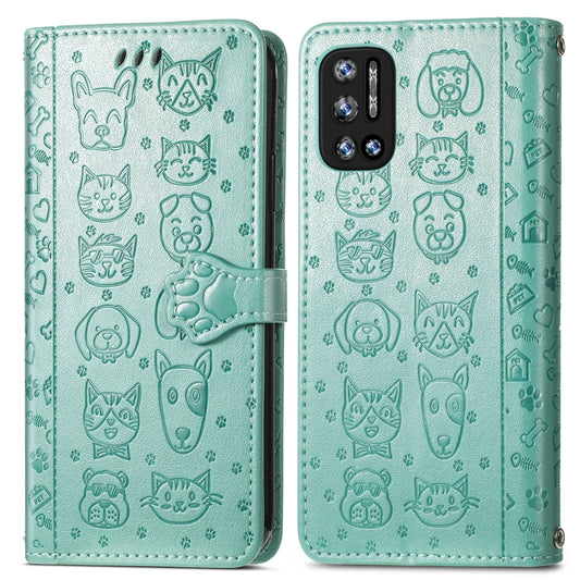 For Doogee N40 Pro Cat and Dog Embossed Horizontal Flip Phone Leather Case with Holder & Card Slot & Wallet & Lanyard(Green) by buy2fix