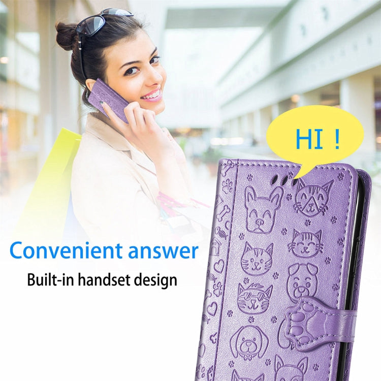 For Doogee N40 Pro Cat and Dog Embossed Horizontal Flip Phone Leather Case with Holder & Card Slot & Wallet & Lanyard(Purple) by buy2fix