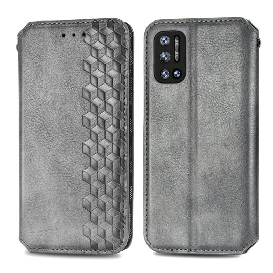 For Doogee N40 Pro Cubic Grid Pressed Horizontal Flip Magnetic Leather Case with Holder & Card Slots & Wallet(Grey) by buy2fix