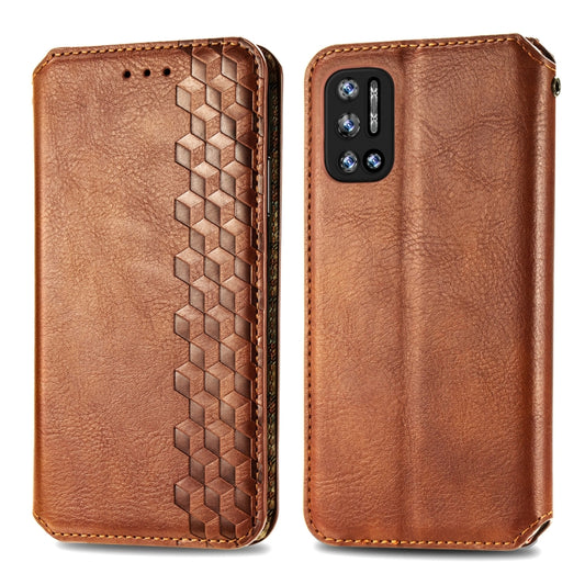 For Doogee N40 Pro Cubic Grid Pressed Horizontal Flip Magnetic Leather Case with Holder & Card Slots & Wallet(Brown) by buy2fix