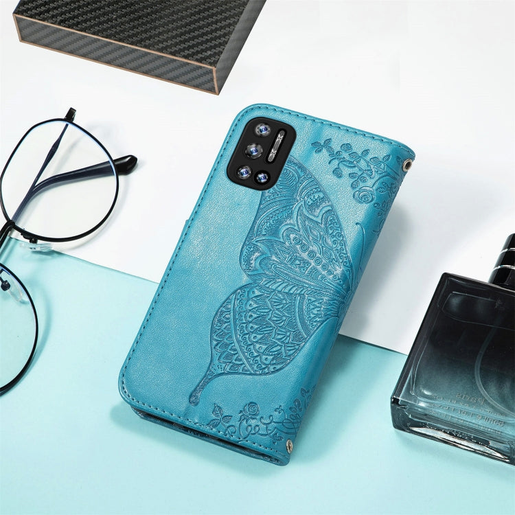 For DOOGEE N40 Pro Butterfly Love Flowers Embossed Horizontal Flip Leather Case with Holder & Card Slots & Wallet & Lanyard(Blue) by buy2fix