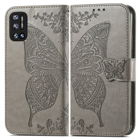 For DOOGEE N40 Pro Butterfly Love Flowers Embossed Horizontal Flip Leather Case with Holder & Card Slots & Wallet & Lanyard(Grey) by buy2fix