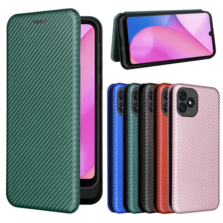 For Blackview Oscal C20 Carbon Fiber Texture Horizontal Flip Leather Phone Case with Card Slot(Green) by buy2fix