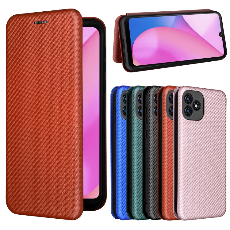 For Blackview Oscal C20 Carbon Fiber Texture Horizontal Flip Leather Phone Case with Card Slot(Brown) by buy2fix