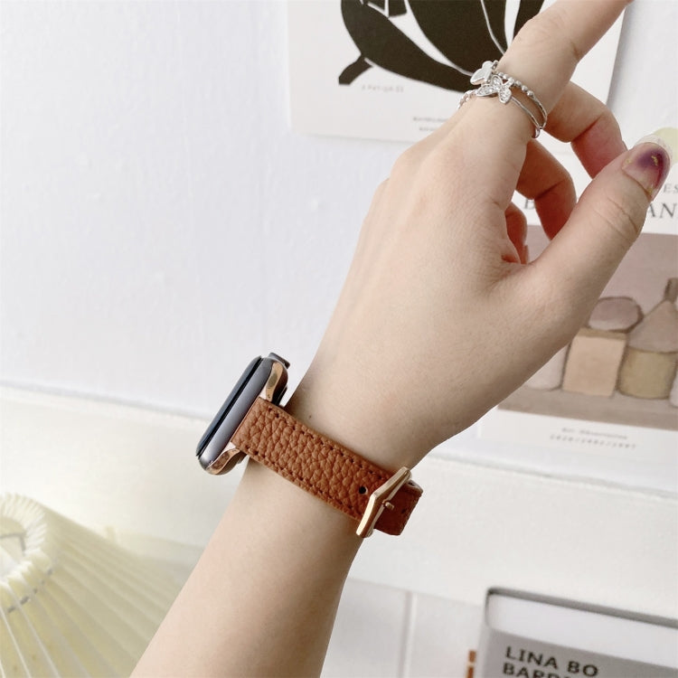 Litchi Texture Slimming Strap Watch Band For Apple Watch Ultra 49mm&Watch Ultra 2 49mm / Series 9&8&7 45mm / SE 3&SE 2&6&SE&5&4 44mm / 3&2&1 42mm(Orange) by buy2fix