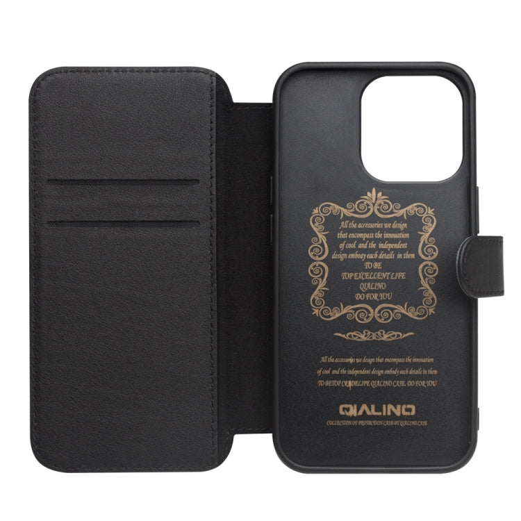 For iPhone 13 Pro Max QIALINO Magnetic Buckle Phone Leather Case with Card Slot (Black) by QIALINO