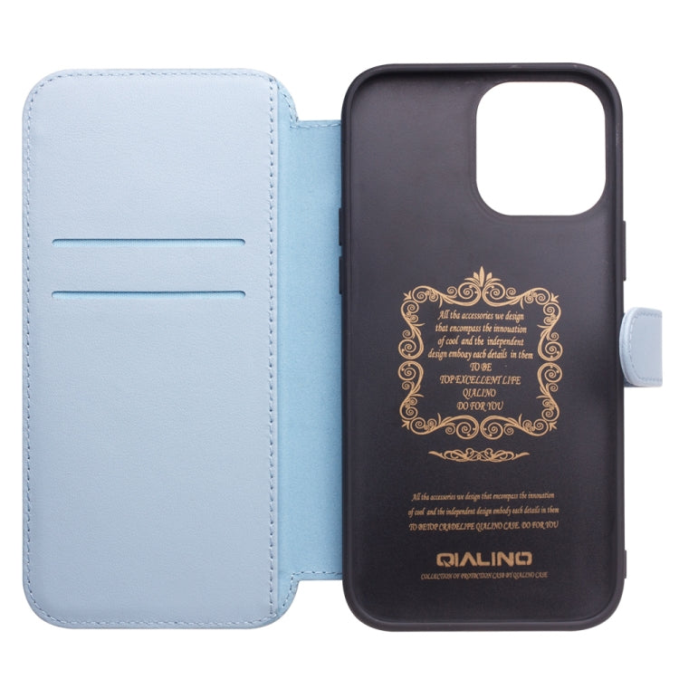For iPhone 13 QIALINO Magnetic Buckle Phone Leather Case with Card Slot(Sierra Blue) by QIALINO