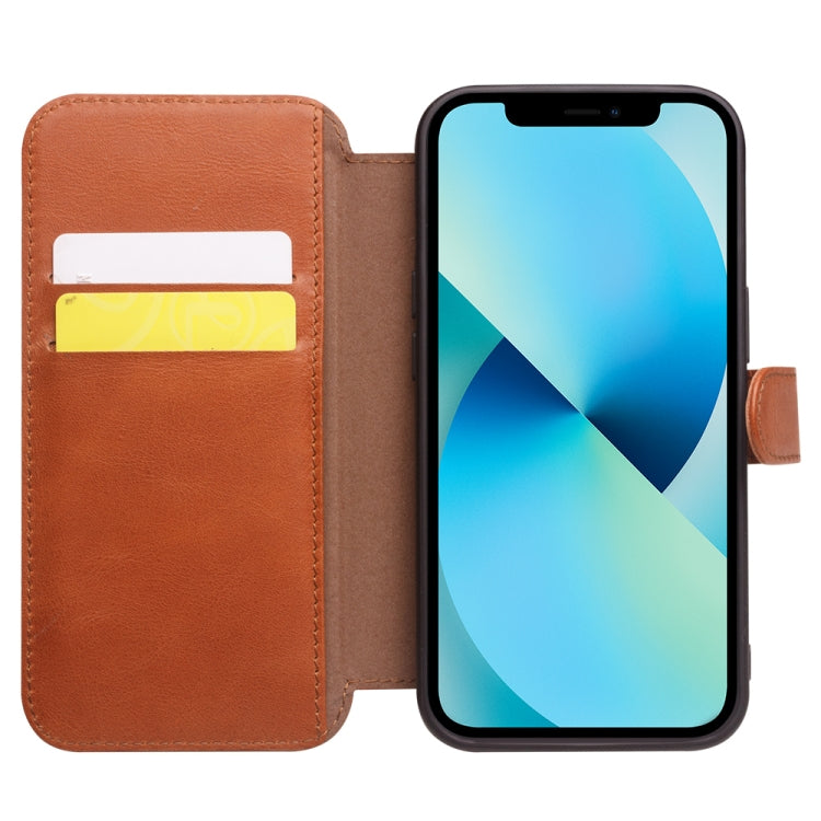 For iPhone 13 QIALINO Magnetic Buckle Phone Leather Case with Card Slot(Brown) by QIALINO