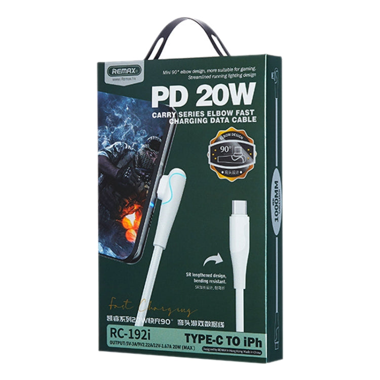 REMAX RC-192i Carrie Series PD 20W USB-C / Type-C to 8 Pin 90 Degree Elbow Fast Charging Gaming Data Cable, Cable Length: 1m(Black) by REMAX