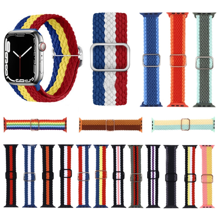 Adjustable Striped Woven Nylon Strap Watch Band For Apple Watch Ultra 49mm&Watch Ultra 2 49mm / Series 9&8&7 45mm / SE 3&SE 2&6&SE&5&4 44mm / 3&2&1 42mm(Black Orange) by buy2fix