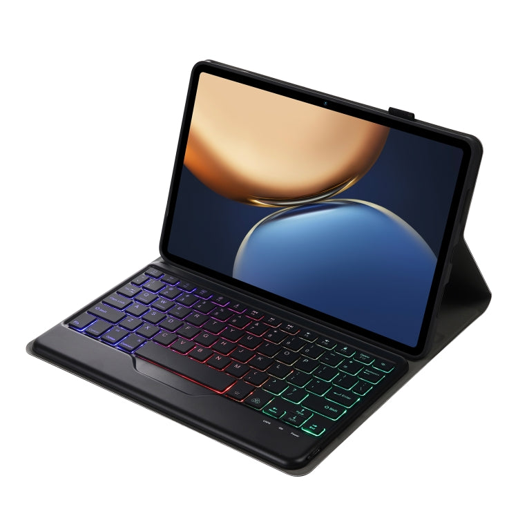 AHV7-BS Lambskin Texture Tri-color Backlight Bluetooth Keyboard Leather Tablet Case For Honor Pad V8 / Tablet V7 Pro(Black) by buy2fix