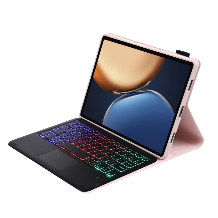 AHV7-AS Lambskin Texture Tri-color Backlight Bluetooth Keyboard Leather Tablet Case with Touchpad For Honor Pad V8 / Tablet V7 Pro(Pink) by buy2fix