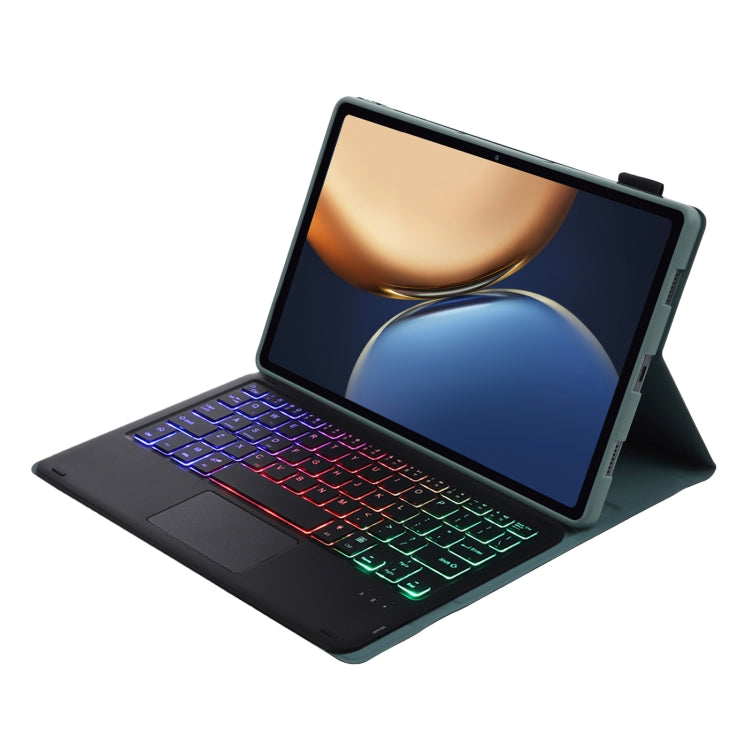 AHV7-AS Lambskin Texture Tri-color Backlight Bluetooth Keyboard Leather Tablet Case with Touchpad For Honor Pad V8 / Tablet V7 Pro(Dark Green) by buy2fix