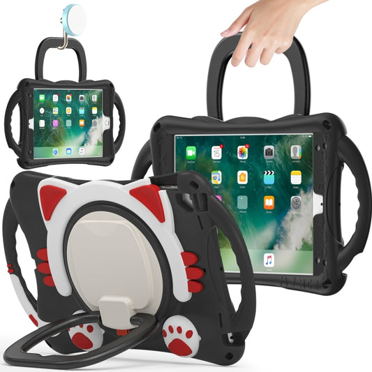 Cute Cat King Kids Shockproof Silicone Tablet Case with Holder & Shoulder Strap & Handle For iPad 9.7 2018 / 2017 / Air / Air 2 / Pro 9.7(Black Red) - iPad 9.7 (2018) & (2017) Cases by buy2fix | Online Shopping UK | buy2fix