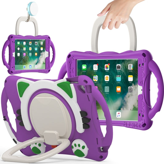 Cute Cat King Kids Shockproof Silicone Tablet Case with Holder & Shoulder Strap & Handle For iPad 9.7 2018 / 2017 / Air / Air 2 / Pro 9.7(Purple) - iPad 9.7 (2018) & (2017) Cases by buy2fix | Online Shopping UK | buy2fix