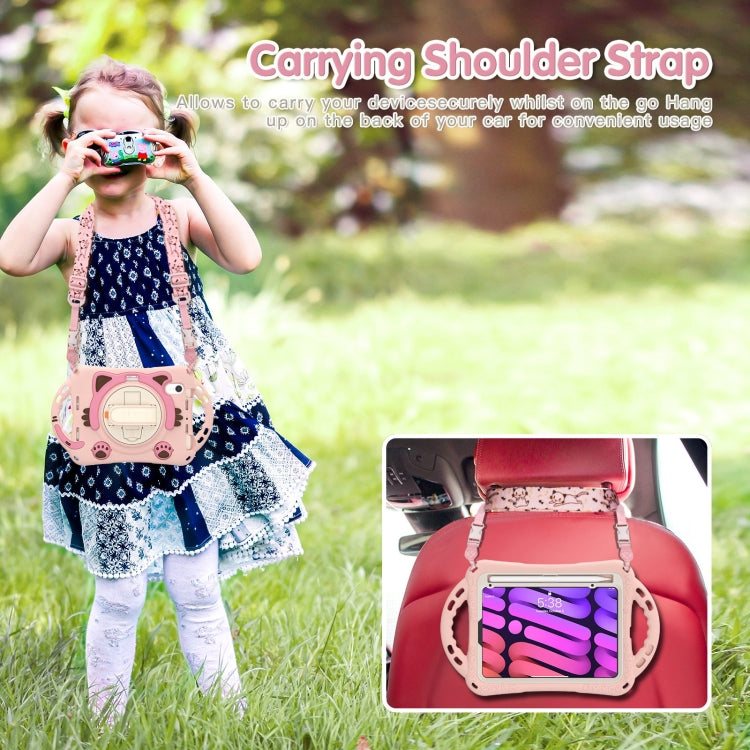 For iPad mini 6 / mini 2024 Cute Cat King Kids Shockproof Silicone Tablet Case with Holder & Shoulder Strap & Handle(Pink) - iPad mini 2024 Cases by buy2fix | Online Shopping UK | buy2fix