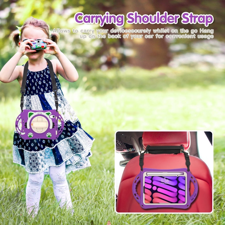 For iPad mini 6 / mini 2024 Cute Cat King Kids Shockproof Silicone Tablet Case with Holder & Shoulder Strap & Handle(Purple) - iPad mini 2024 Cases by buy2fix | Online Shopping UK | buy2fix
