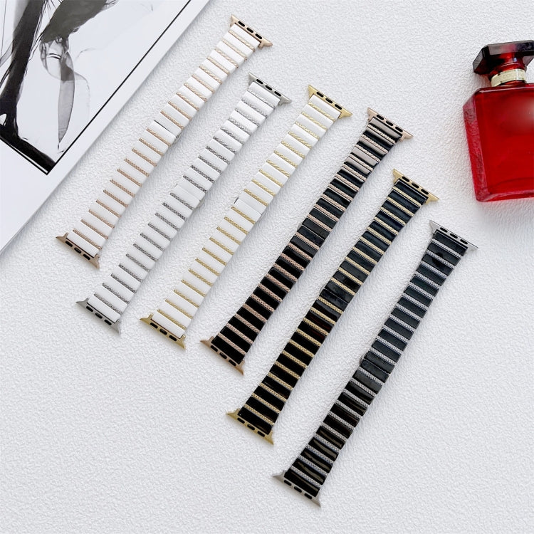 Ceramic One-bead Steel Strap Watch Band For Apple Watch Ultra 49mm&Watch Ultra 2 49mm / Series 9&8&7 45mm / SE 3&SE 2&6&SE&5&4 44mm / 3&2&1 42mm(Black Gold) by buy2fix