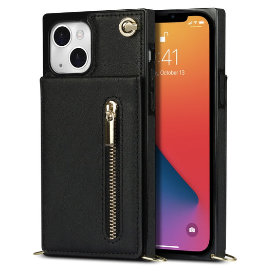 For iPhone 13 mini Cross-body Zipper Square Phone Case with Holder (Black) - iPhone 13 mini Cases by buy2fix | Online Shopping UK | buy2fix
