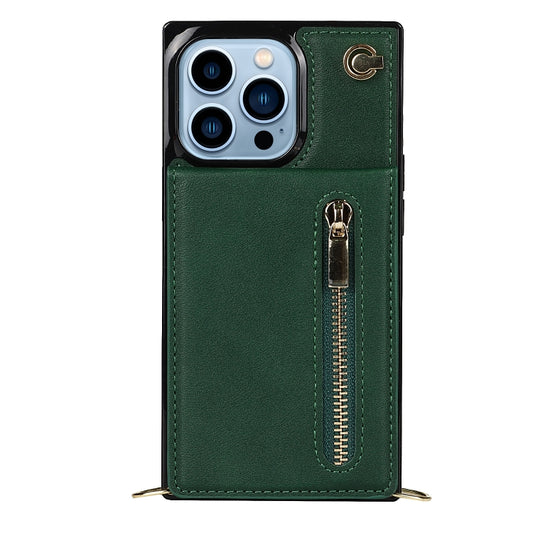 For iPhone 13 Pro Cross-body Zipper Square Phone Case with Holder (Green) - iPhone 13 Pro Cases by buy2fix | Online Shopping UK | buy2fix