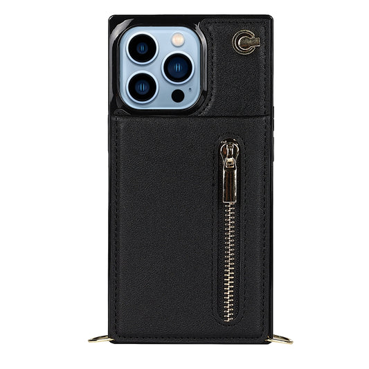 For iPhone 13 Pro Max Cross-body Zipper Square Phone Case with Holder (Black) - iPhone 13 Pro Max Cases by buy2fix | Online Shopping UK | buy2fix