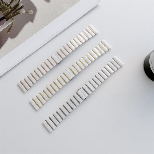 22mm Ceramic One-bead Steel Watch Band(White Gold) by buy2fix