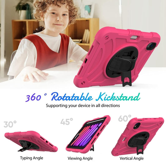 For iPad mini 6 / mini 2024 PC Hybrid Silicone Tablet Case with Holder & Hand Strap & Shoulder Strap(Rose Red) - iPad mini 6 Cases by buy2fix | Online Shopping UK | buy2fix