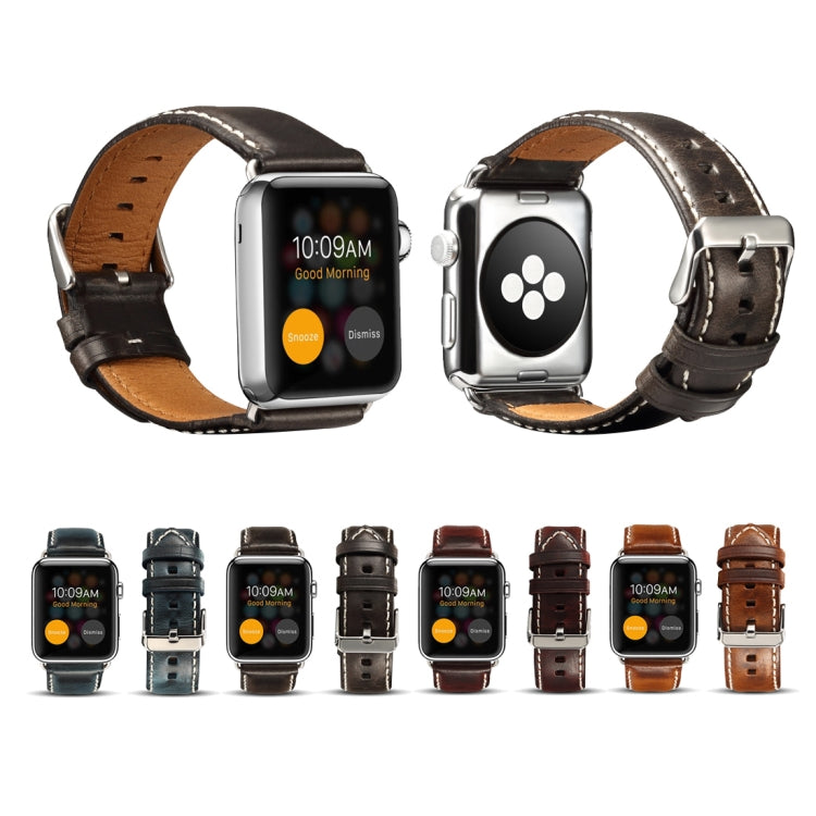 For Apple Watch Series 9&8&7 41mm / SE 3&SE 2&6&SE&5&4 40mm / 3&2&1 38mm Oil Wax Retro Cowhide Strap Watch Band(Black) by buy2fix