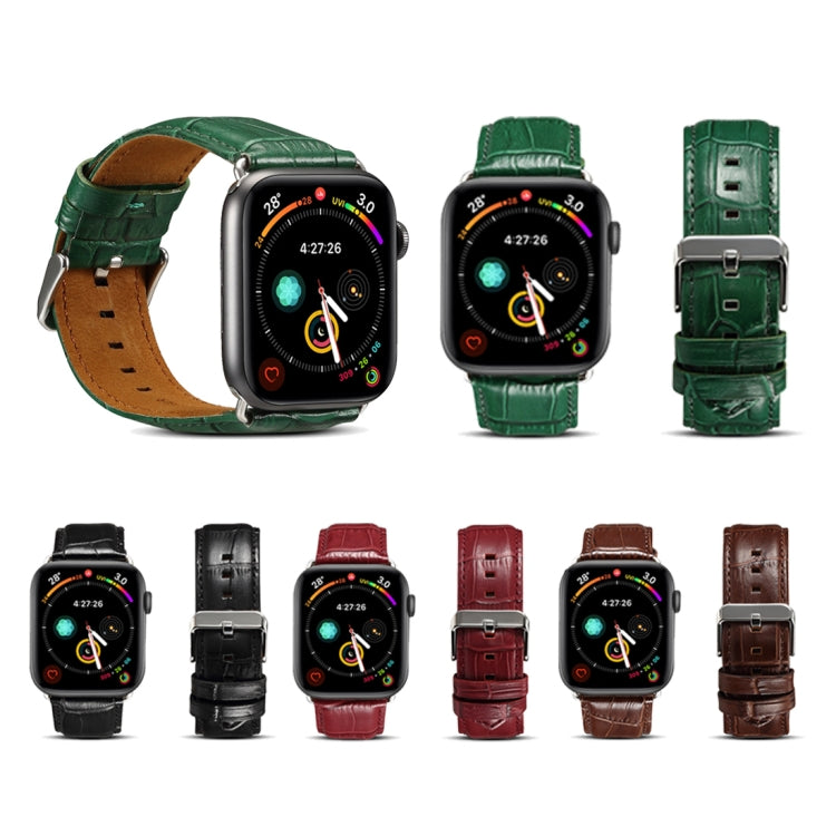 For Apple Watch Series 9&8&7 41mm / SE 3&SE 2&6&SE&5&4 40mm / 3&2&1 38mm Cowhide Crocodile Texture Strap Watch Band(Red-brown) by buy2fix
