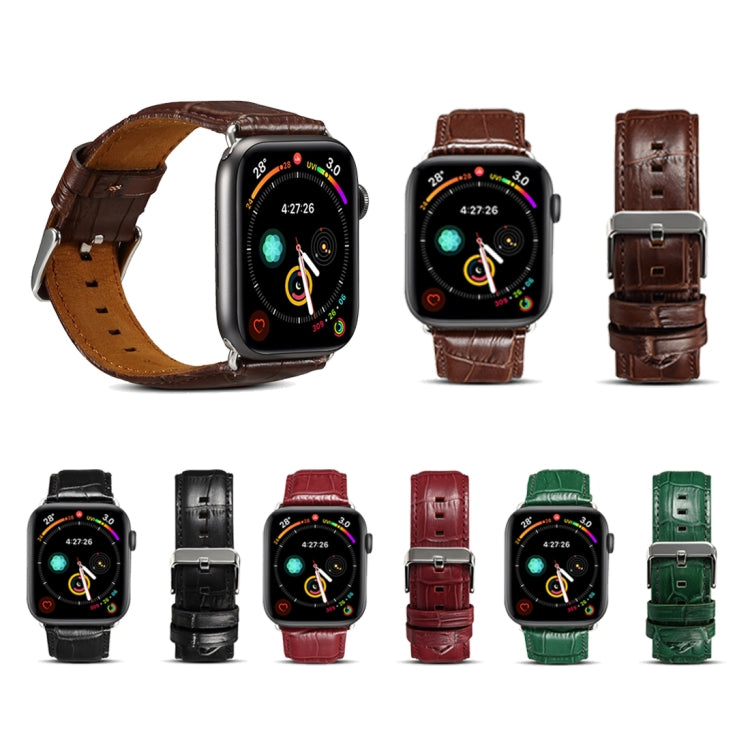 For Apple Watch Ultra 49mm&Watch Ultra 2 49mm / Series 9&8&7 45mm / SE 3&SE 2&6&SE&5&4 44mm / 3&2&1 42mm Cowhide Crocodile Texture Strap Watch Band(Black) by buy2fix
