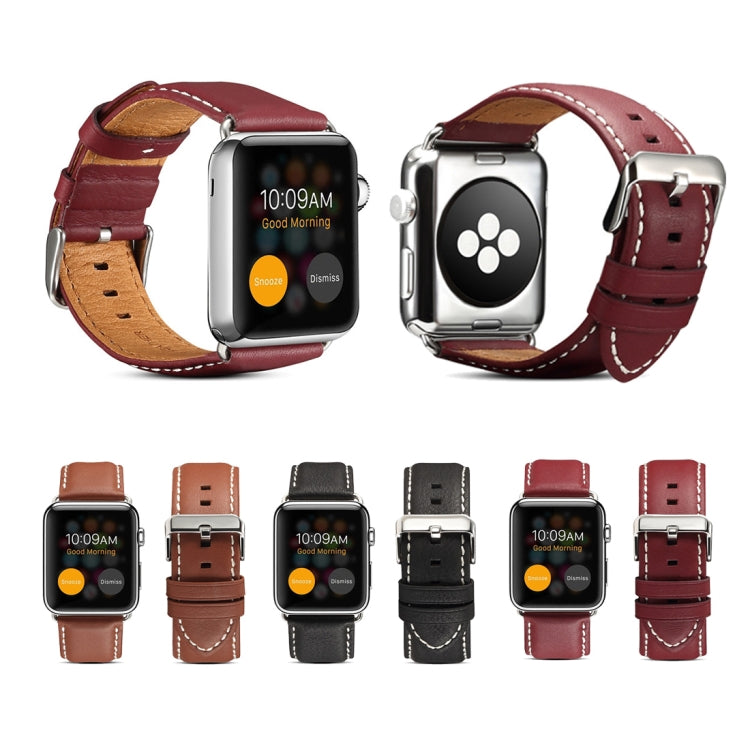 For Apple Watch Series 9&8&7 41mm / SE 3&SE 2&6&SE&5&4 40mm / 3&2&1 38mm Environmental Protection Genuine Leather Watch Band Watch Band(Black) by buy2fix